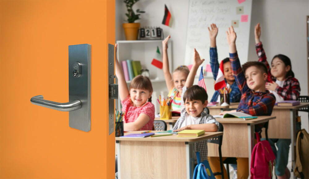 Door levers on a classroom door