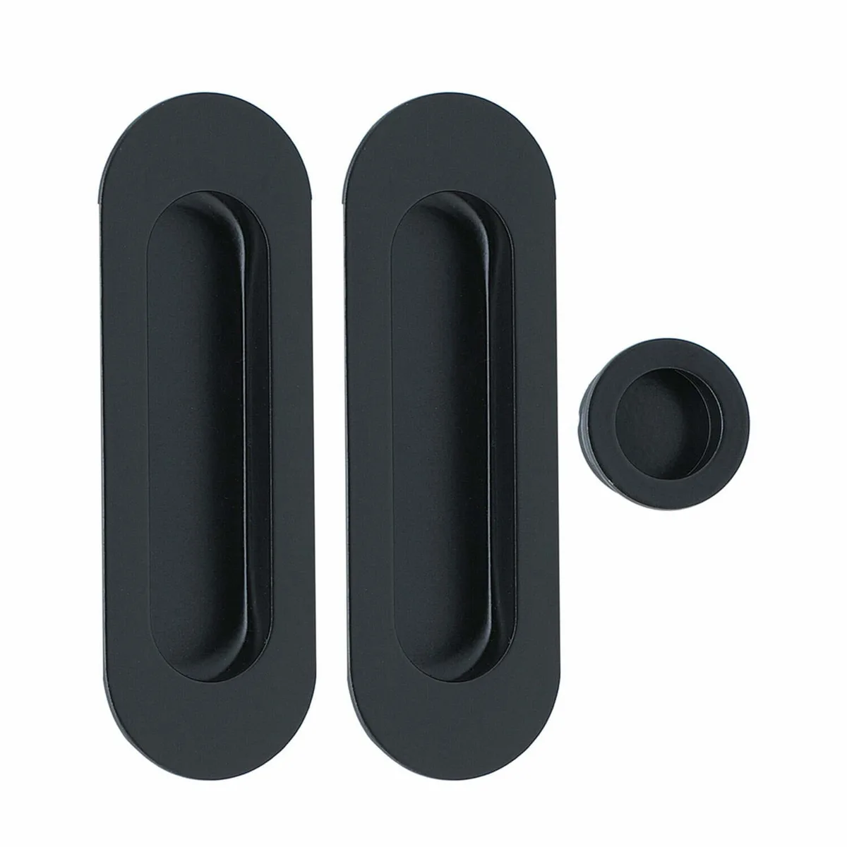 Oval Round Edge Flush Pull Kit Matt Black