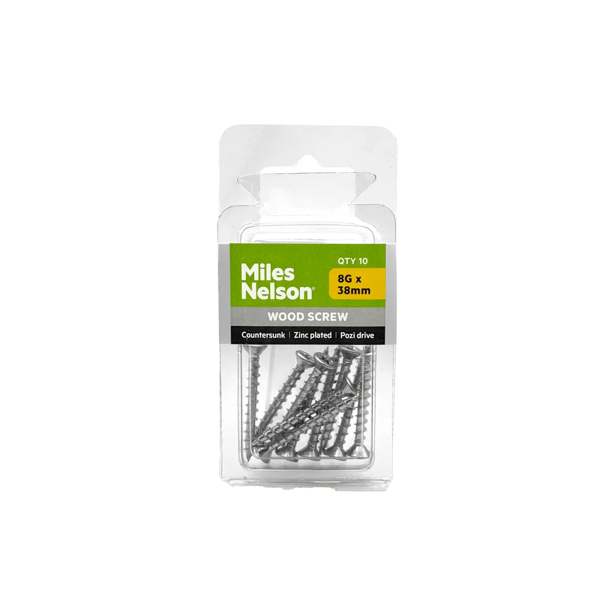 8G x 38mm Pozi Drive Wood Screw - Zinc Plated - Countersunk