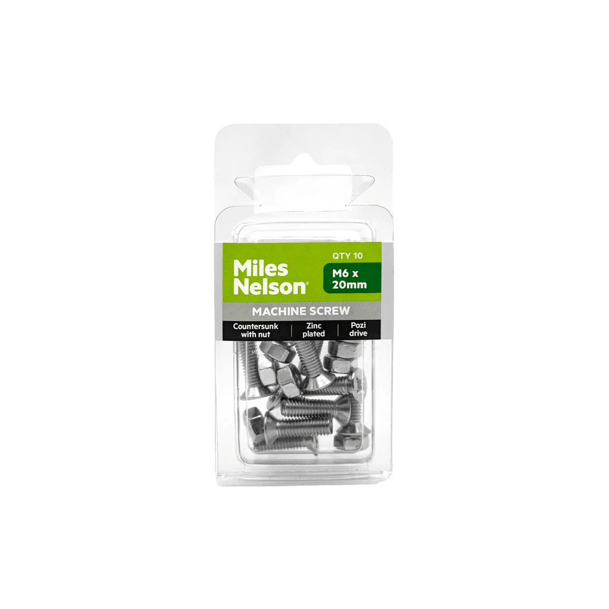 M6 x 20mm Pozi Drive Machine Screw - Zinc Plated - Countersunk (With Nut)