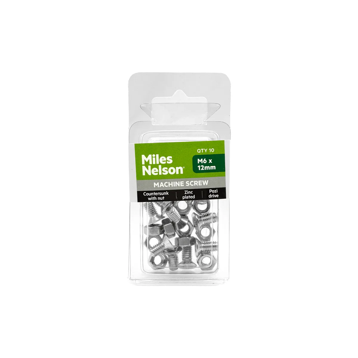 M6 x 12mm Pozi Drive Machine Screw - Zinc Plated - Countersunk (With Nut)