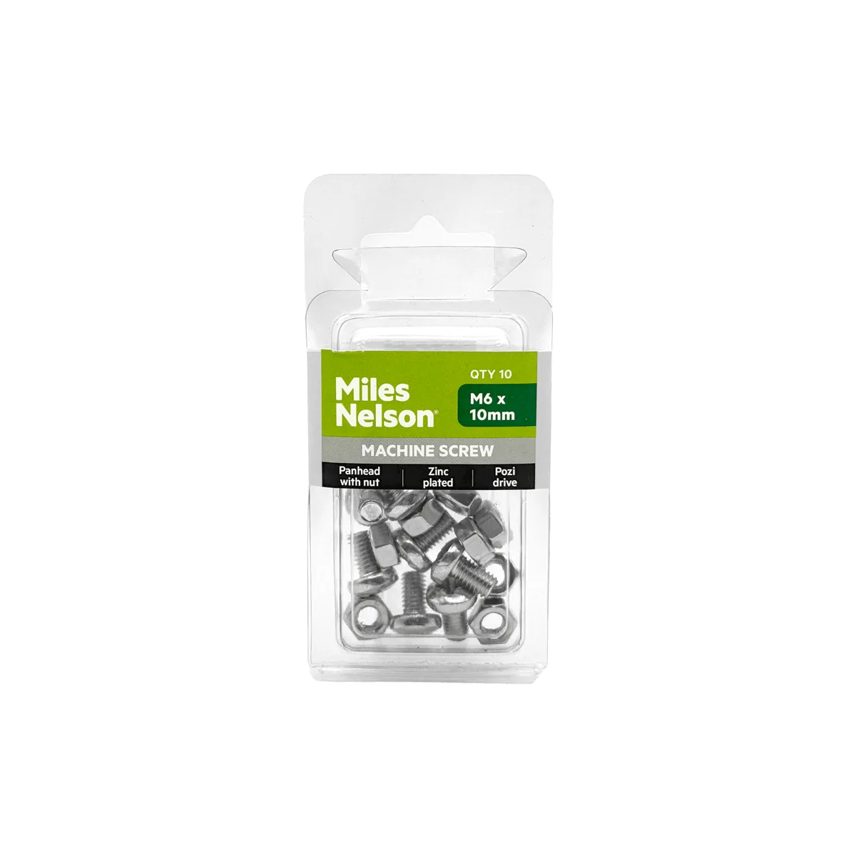 M6 x 10mm Pozi Drive Machine Screw - Zinc Plated - Pan Head (With Nut)