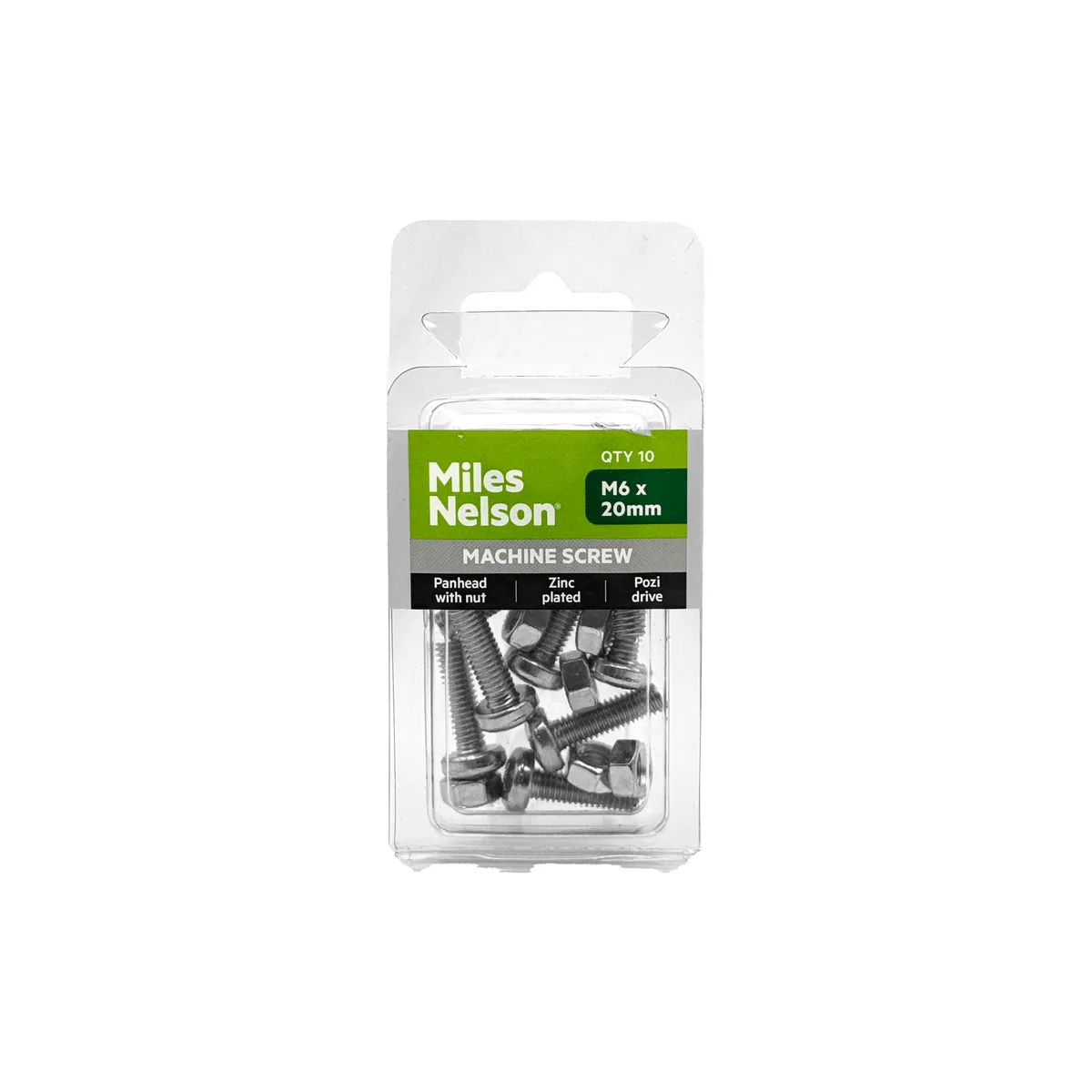 M6 x 20mm Pozi Drive Machine Screw - Zinc Plated - Pan Head (With Nut)