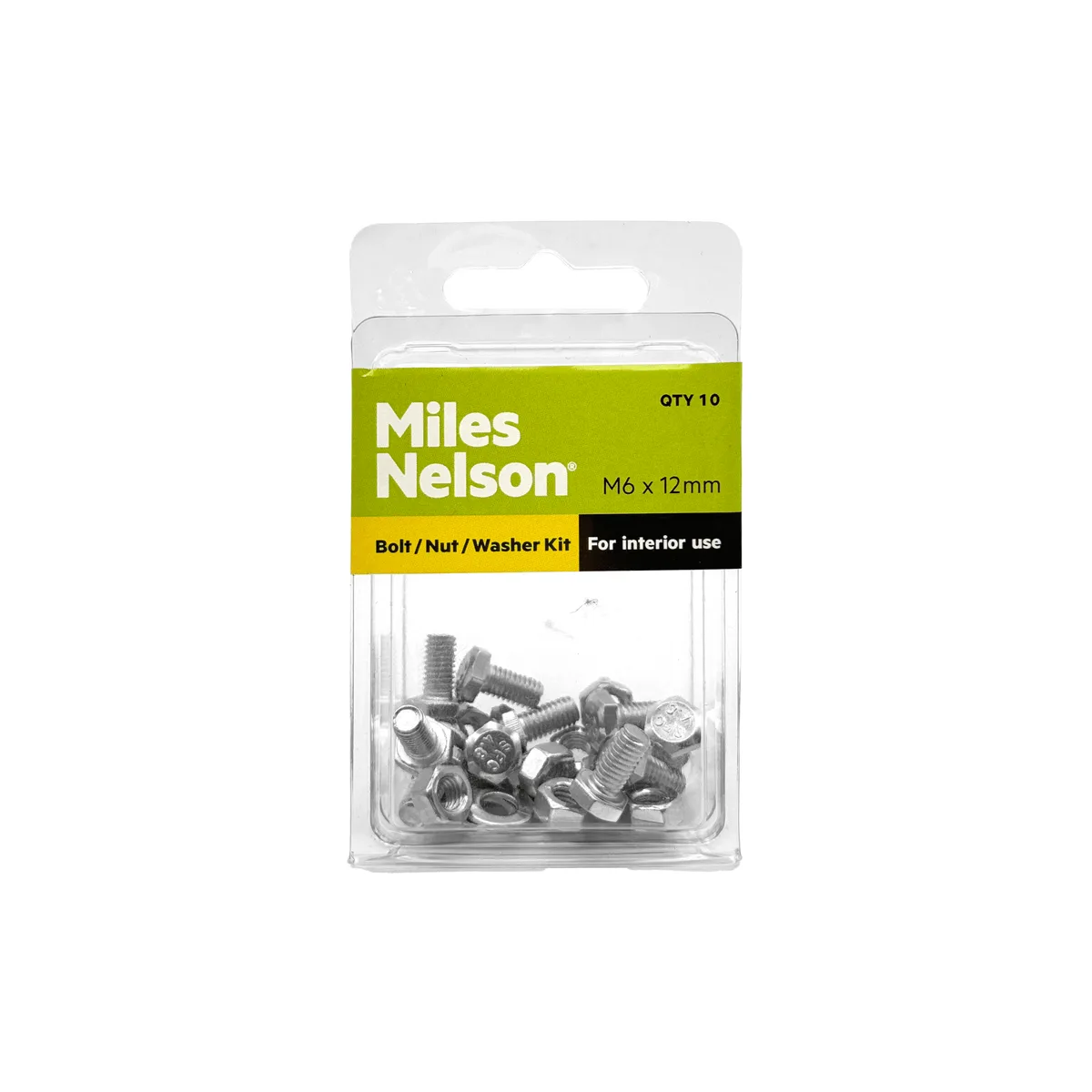 M6 x 12mm Bolt, Nut & Washer Kit - Zinc Plated - Hex Head
