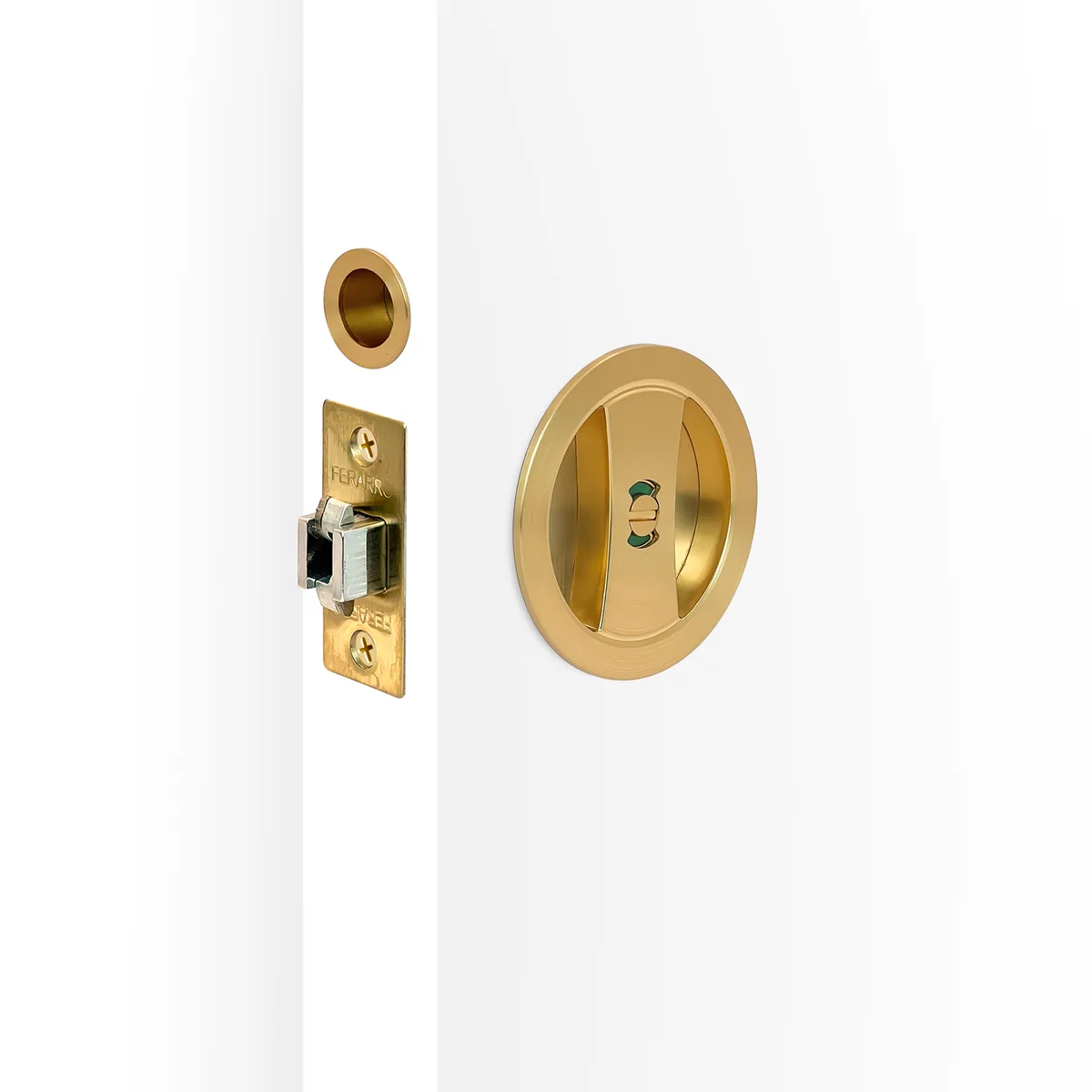 Round Cavity Slider Privacy Set Satin Brass