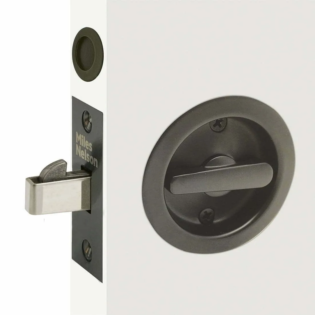 Round Cavity Slider Privacy Set Satin Graphite