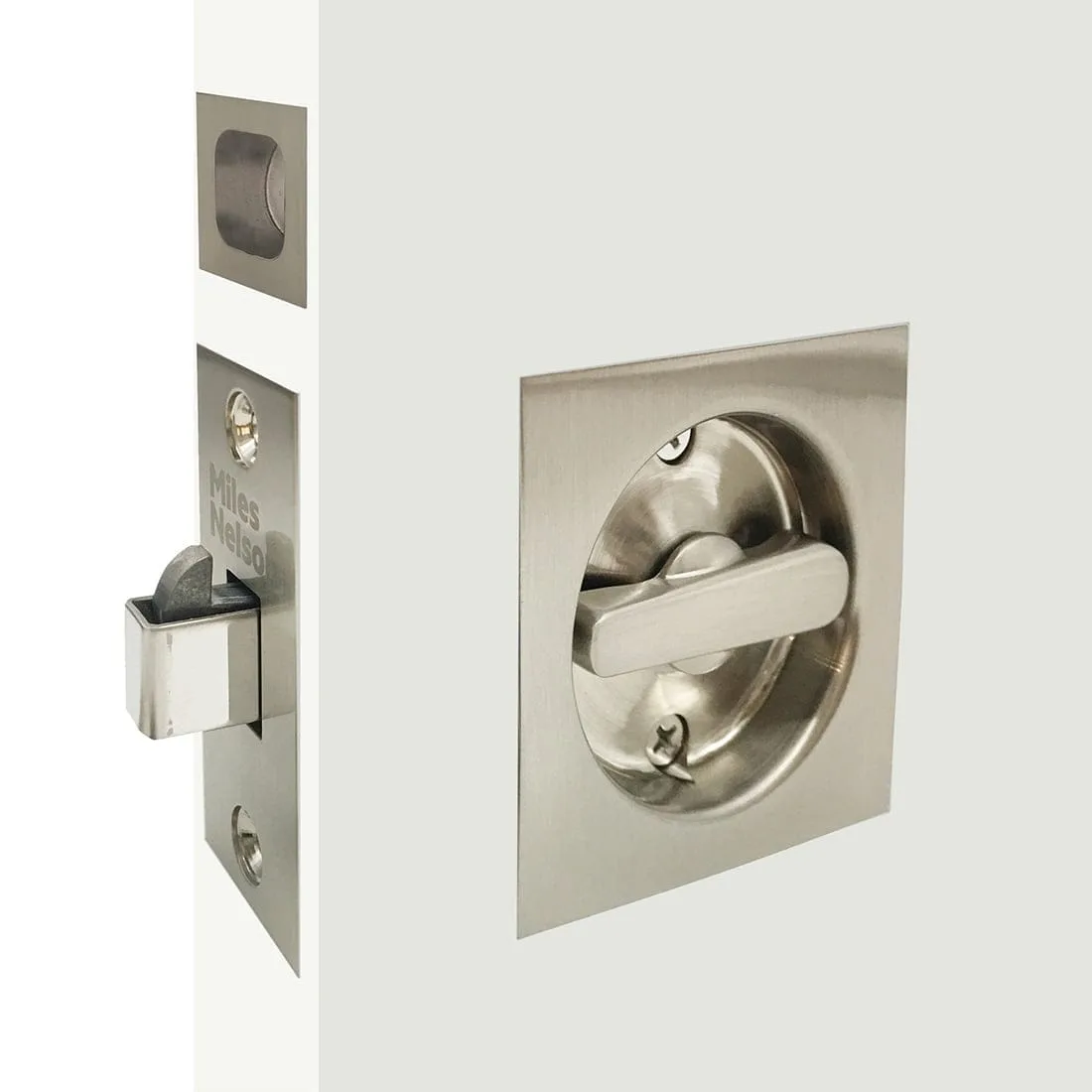 Square Cavity Slider Privacy Set Satin Nickel