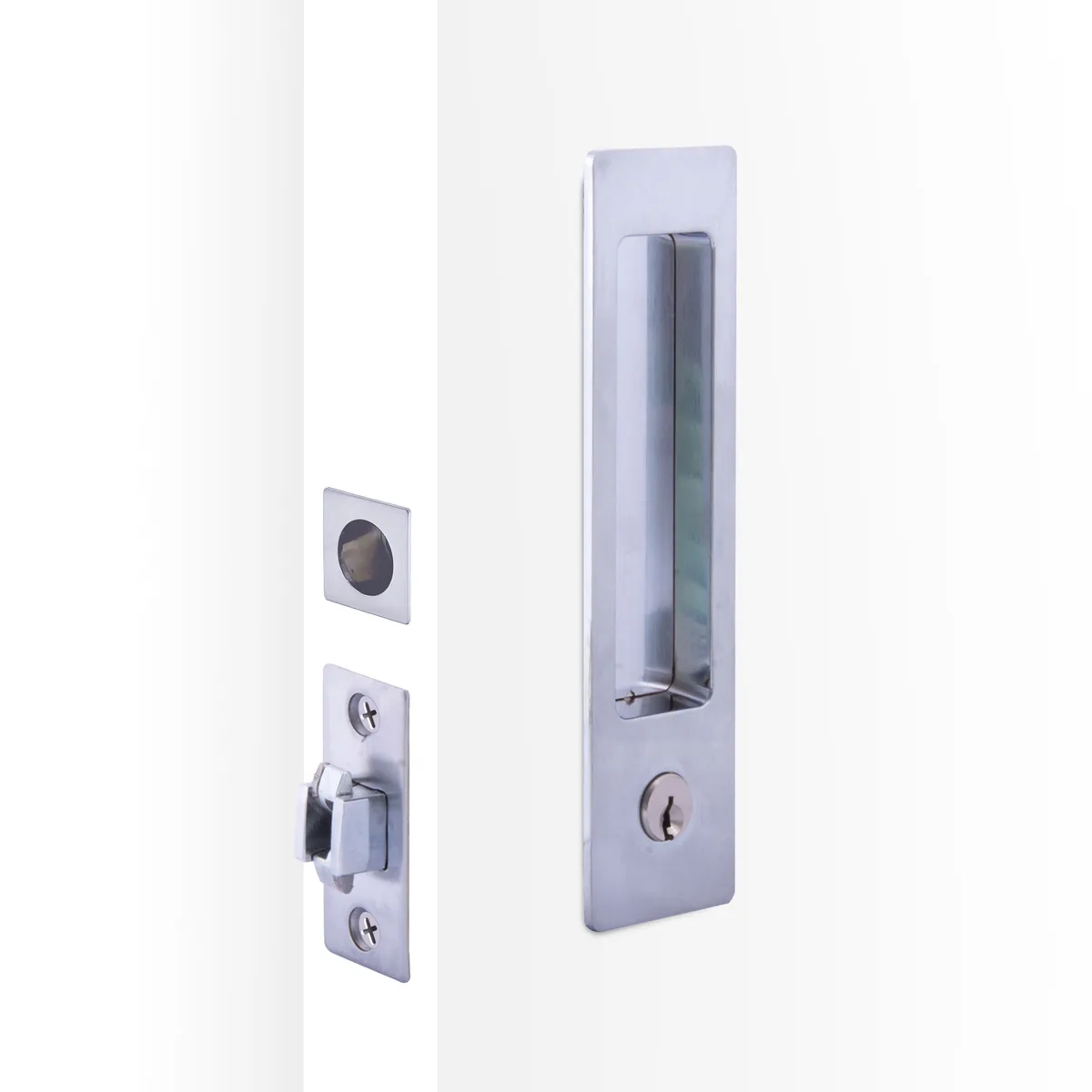 Rectangular Cavity Slider Entrance Locking Kit - Satin Chrome