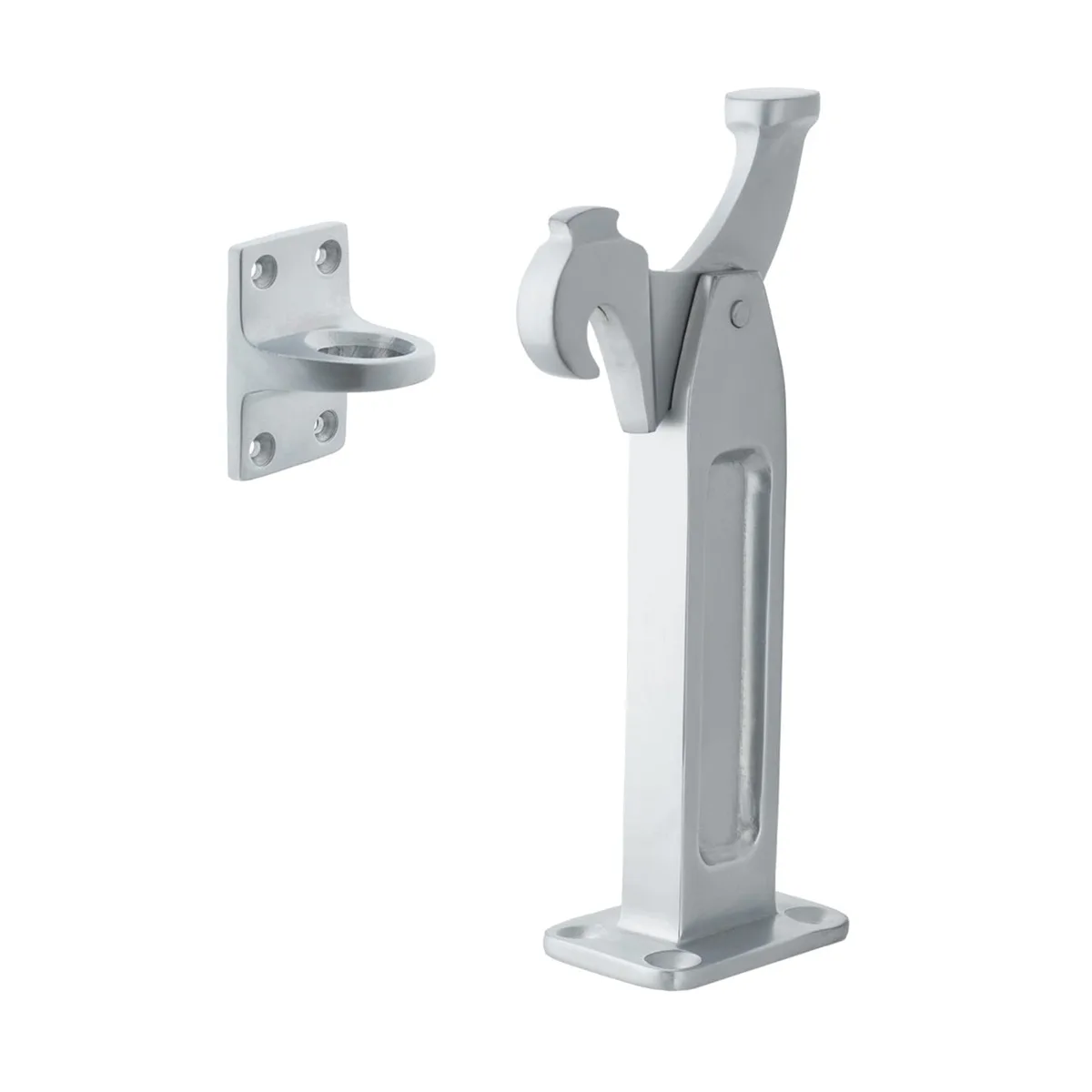 608 Latching Door Stop Extra High Heavy Duty Floor Mount Satin Chrome