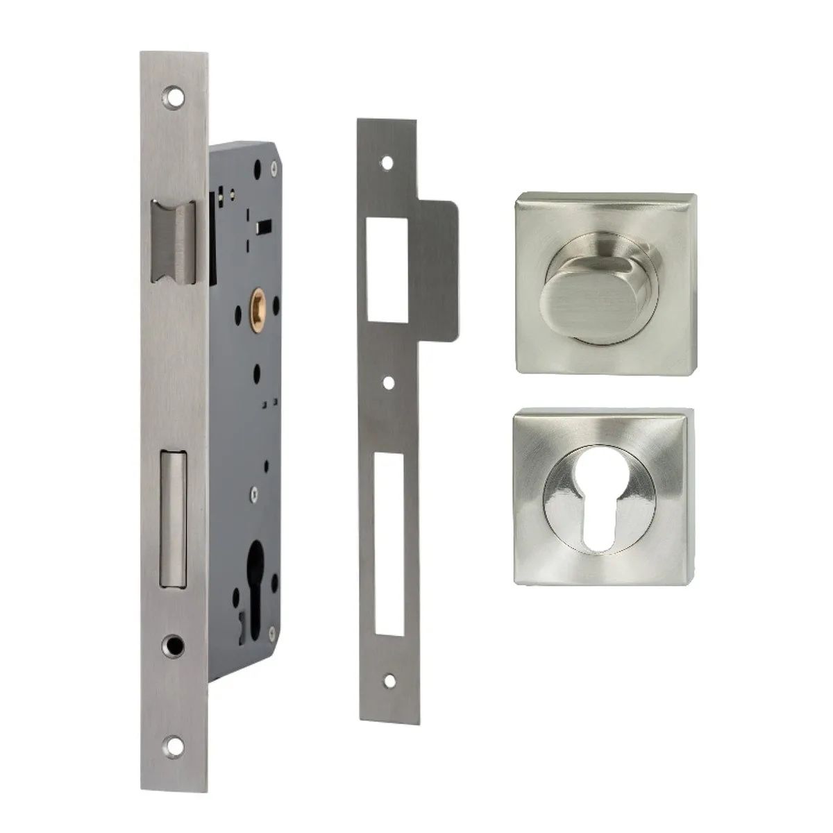 Satin Nickel Square Pull Handle Lock Kit