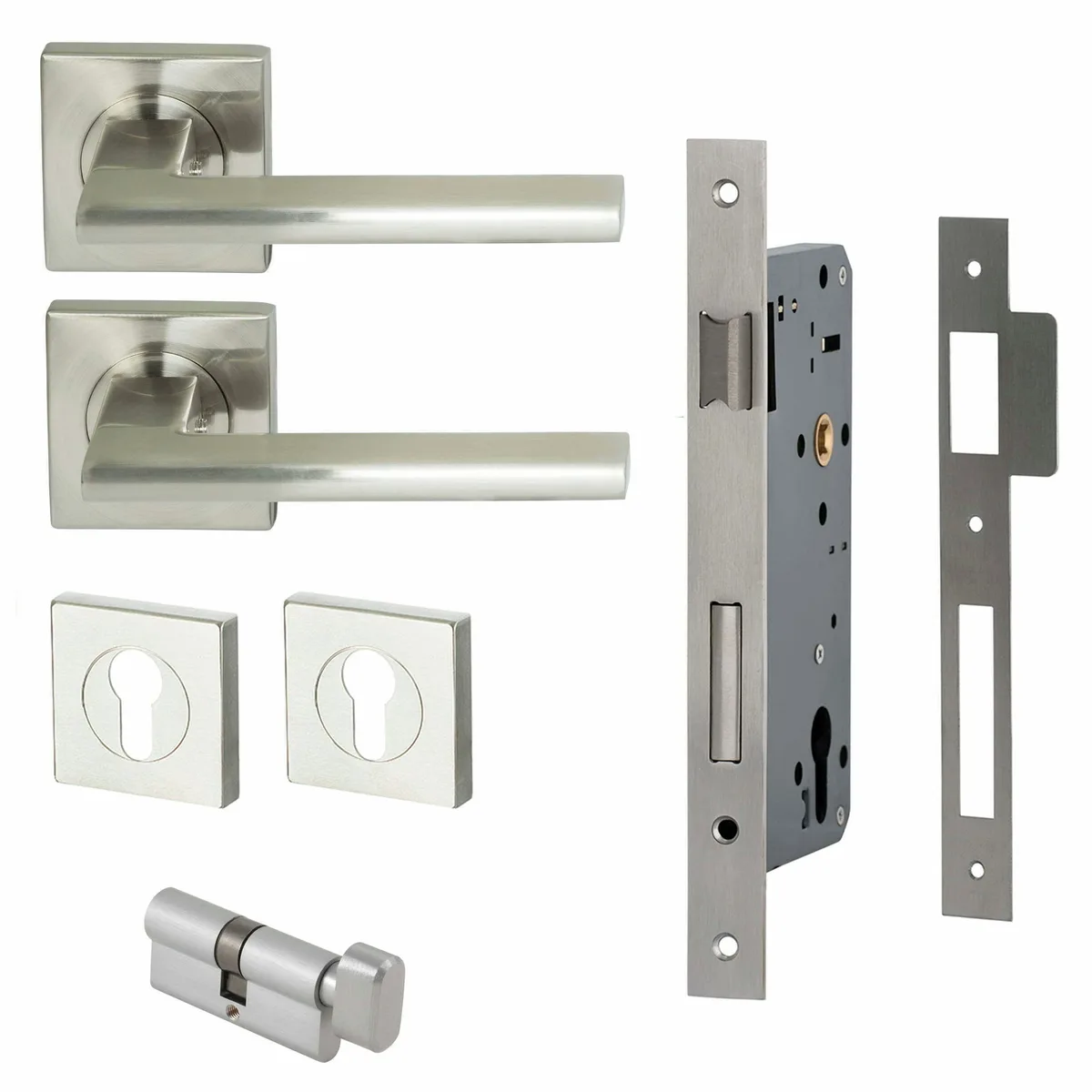 Forli Square Rosette Lever Entrance Set Satin Nickel