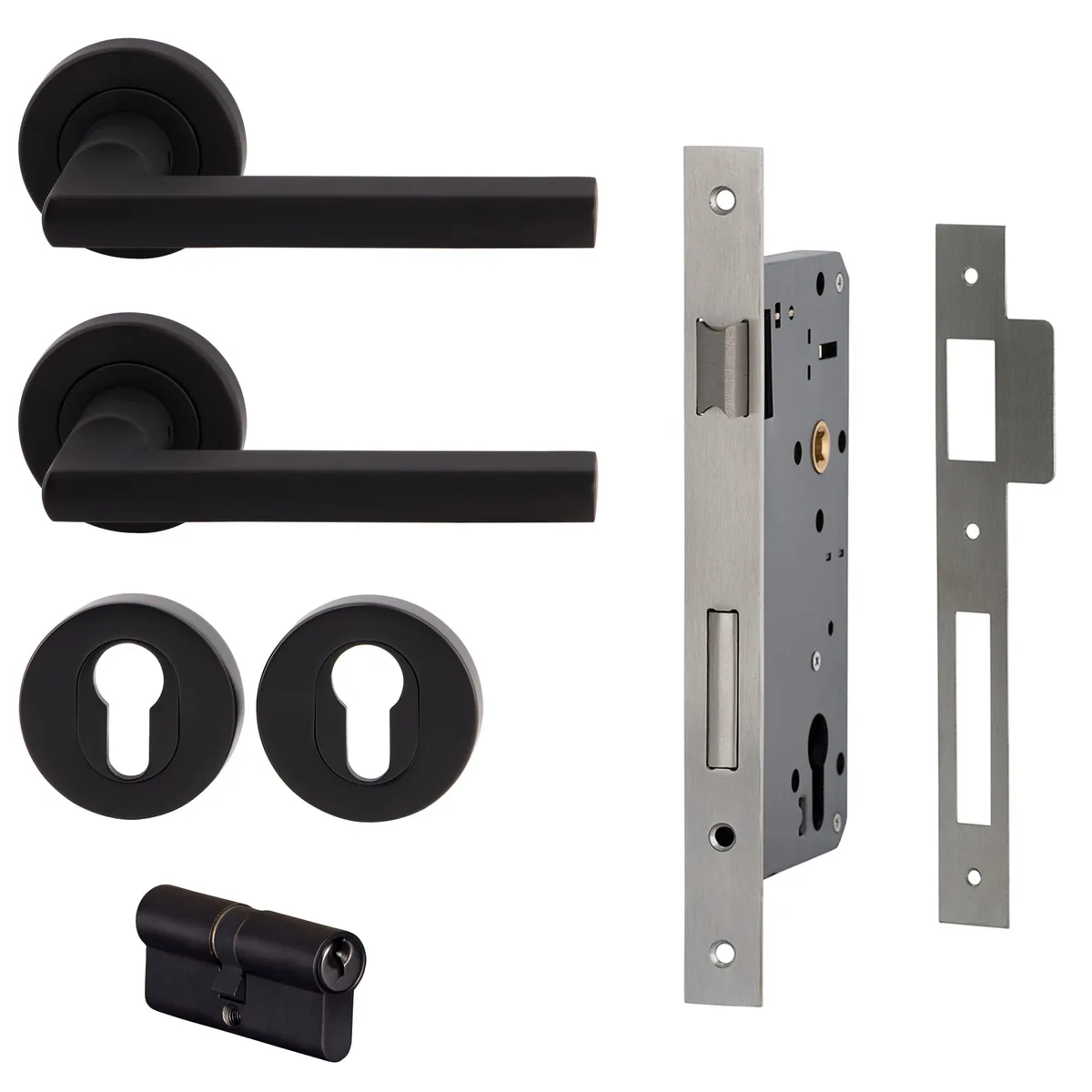 Parma Lever Entrance Set Round Rose Matt Black