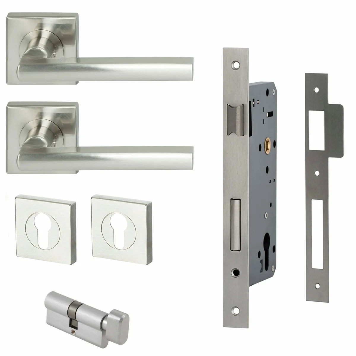 Parma Square Rosette Lever Entrance Set Satin Nickel