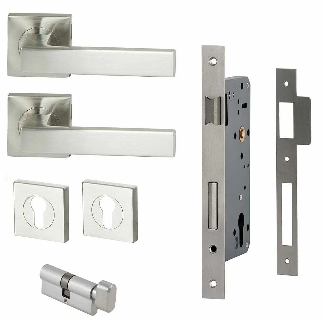 Verona Square Rosette Lever Entrance Set Satin Nickel