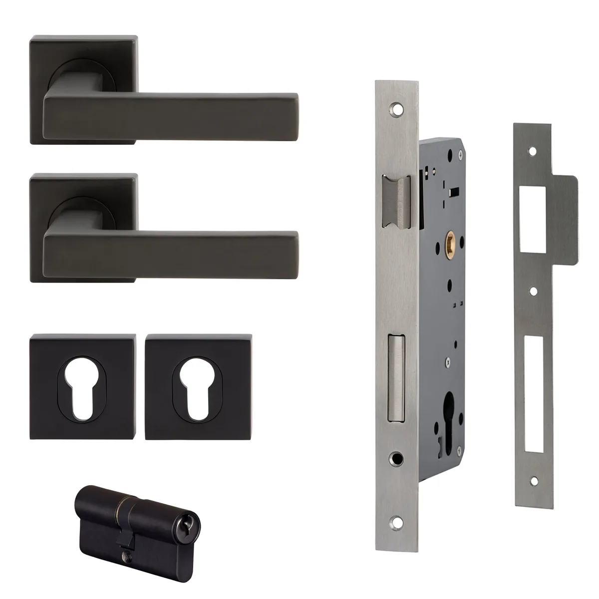 Verona Square Rosette Lever Entrance Set Matt Black