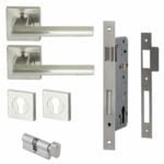 Forli Square Rosette Lever Entrance Set Satin Nickel door handle