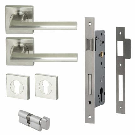 Forli Square Rosette Lever Entrance Set Satin Nickel door handle
