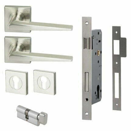 Lucca Square Rosette Lever Entrance Set Satin Nickel door handle