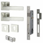 Verona Square Rosette Lever Entrance Set Satin Nickel door handle modern style door handle