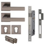 Verona Square Rosette Lever Entrance Set Satin Graphite door handle